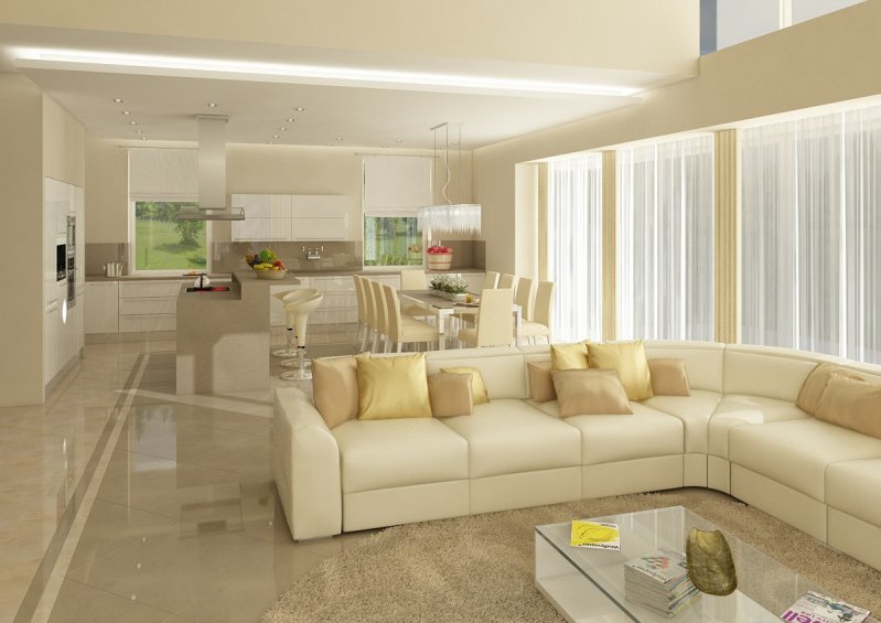modern, világos belsőtér nappali